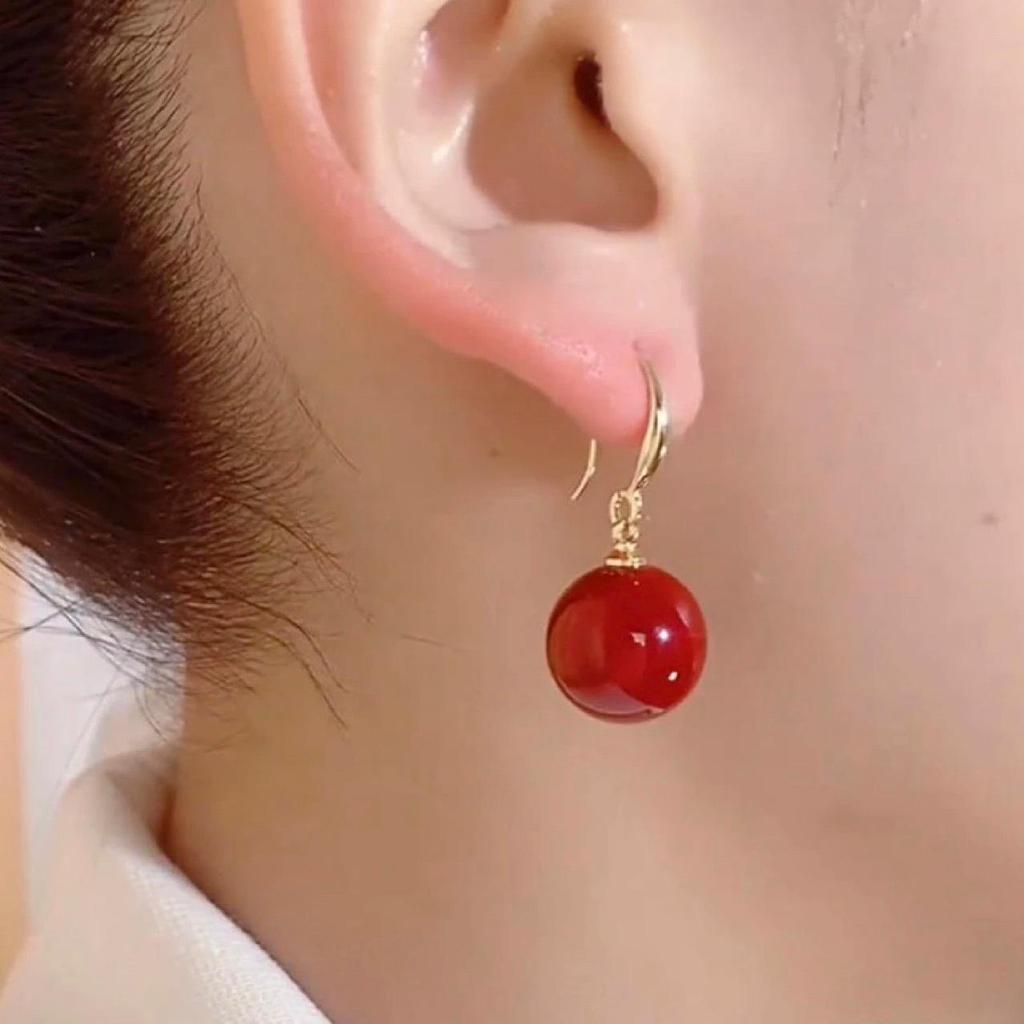 Trendy Retro Red Bead Earrings: Elegant, Simple, and Stylish Ear Hooks