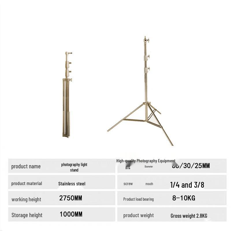 Photography C-Type Light Stand, Stainless Steel, 2.8m & 4m, with Spring Buffer and Three-Way Head Design.