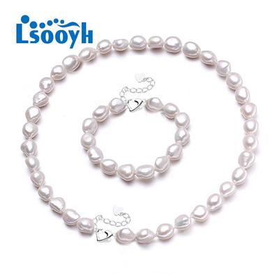 LSOOYH Natürliche Süßwasser Perle Halskette Armband Party Hochzeit Barocke Perle Für Frauen Schmuck Sets