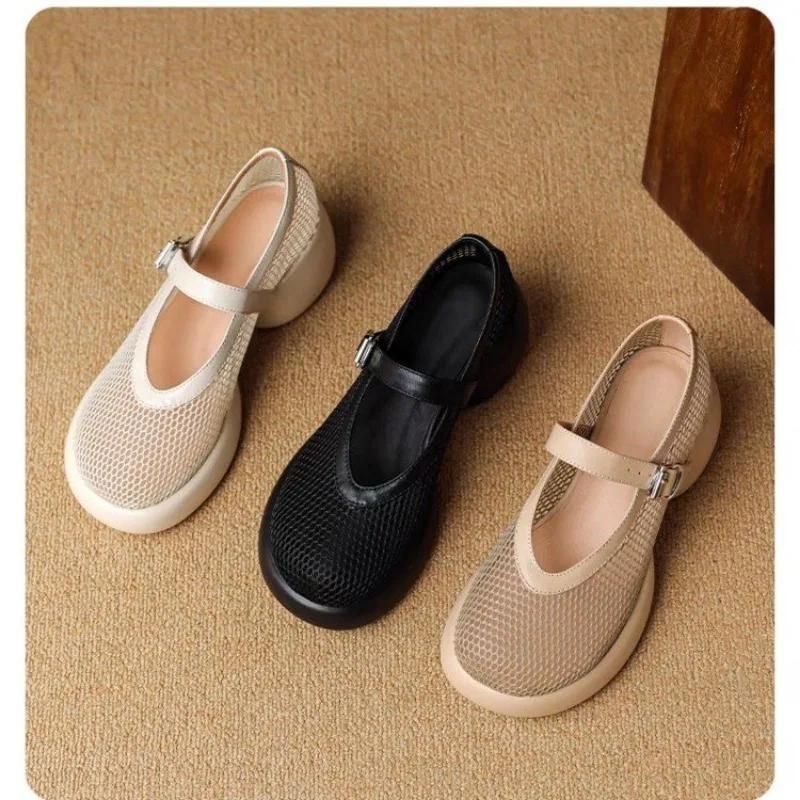 Dámské sandály baotou silná podrážka prodyšná síťovina jednořadá přezka Římské boty letní nové boty Mary Jane
