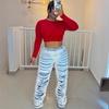 Women's High Rise Flare Jeans Slim Fit Distressed Denim Pants Streetwear Ripped Long Trousers For Autumn