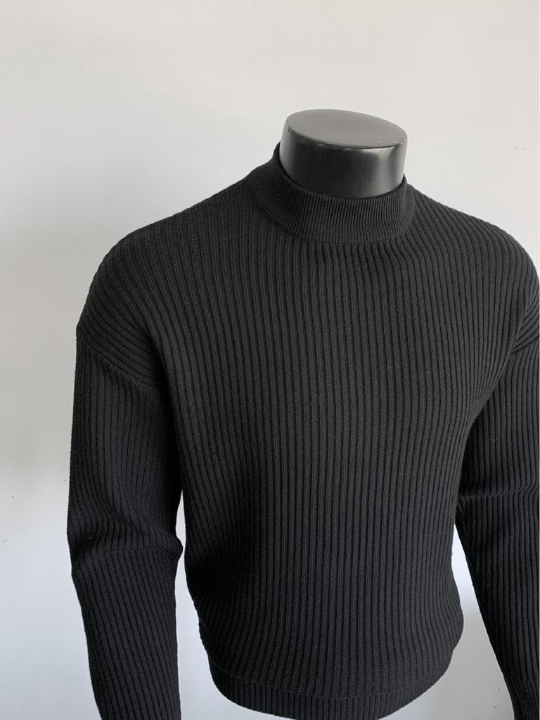 Men's Winter Korean-Style Ribbed Knit Sweater with Half-High Collar - Trendy, Clean Fit