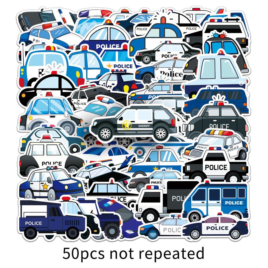 50pcs Cartoon Police Car Stickers: Creative Vehicle, Suitcase & Water Bottle Decorations