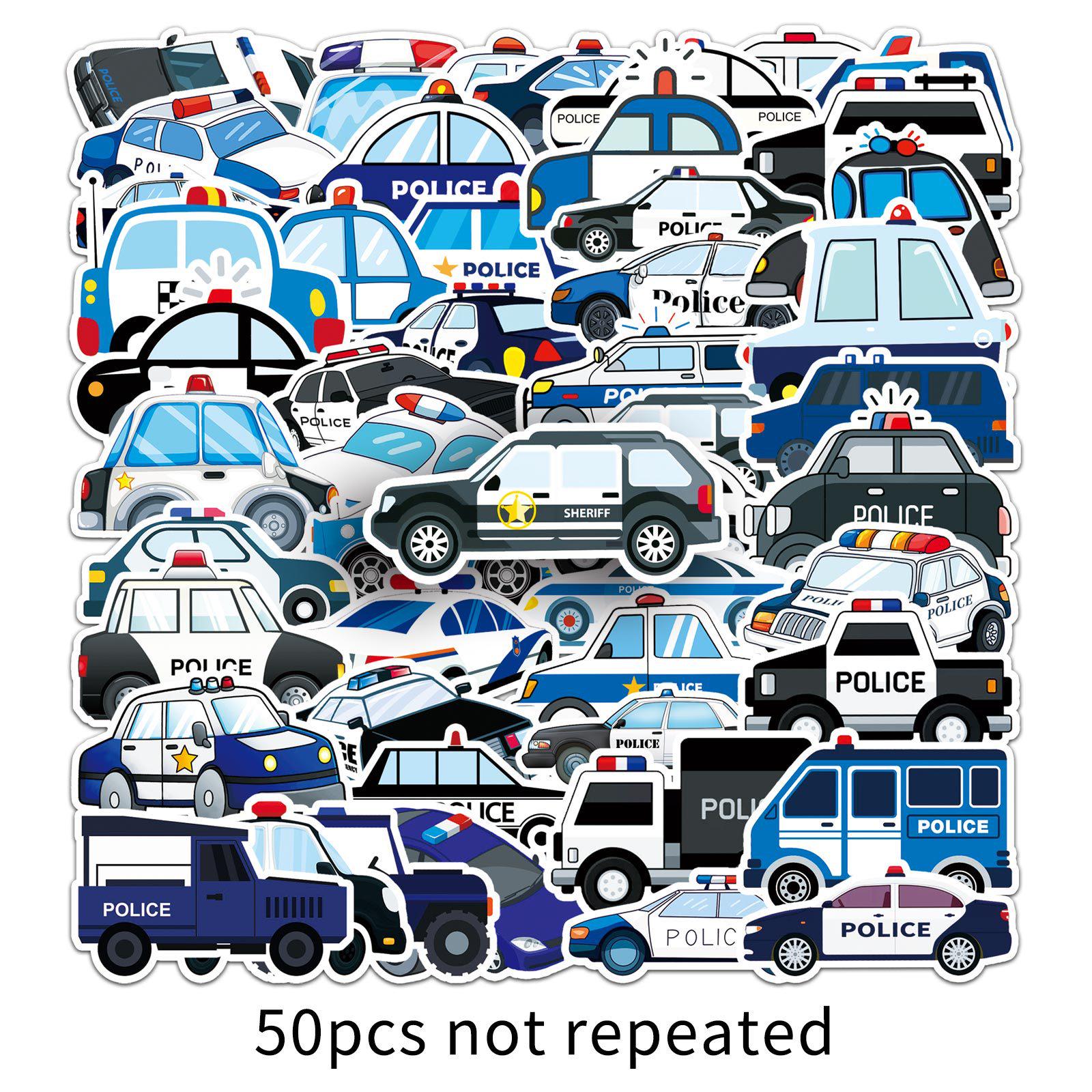 

50pcs Cartoon Police Car Stickers: Creative Vehicle, Suitcase & Water Bottle Decorations