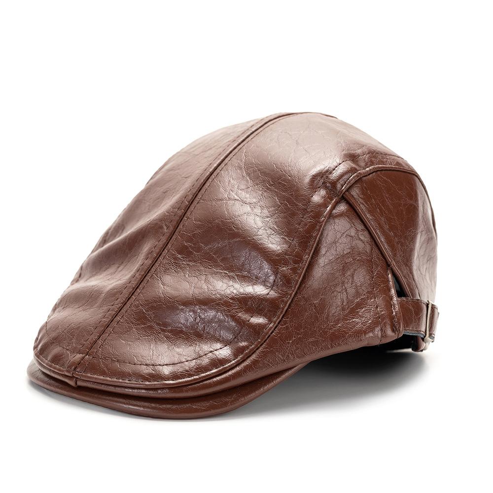 

Forward Cap Men Autumn Winter Vintage Old Man Leather Cap Beret Newspaper Boy Paintler Hat кавовий