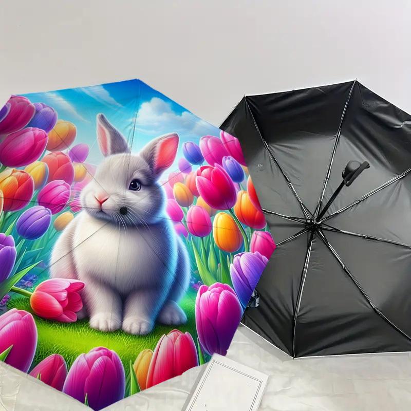 1pc rabbit flower Pattern Umbrella  Automatic Opening and Closing Umbrella, High quality Umbrella, Ideal Gift for Her 244