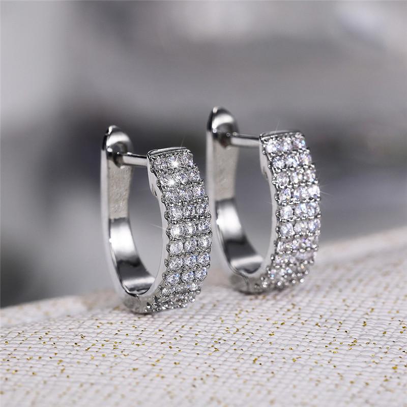 Huitan Dainty U Shaped Hoop Earrings for Women  Color Circle Earring with Crystal CZ Stone Simple Stylish Female Jewelry