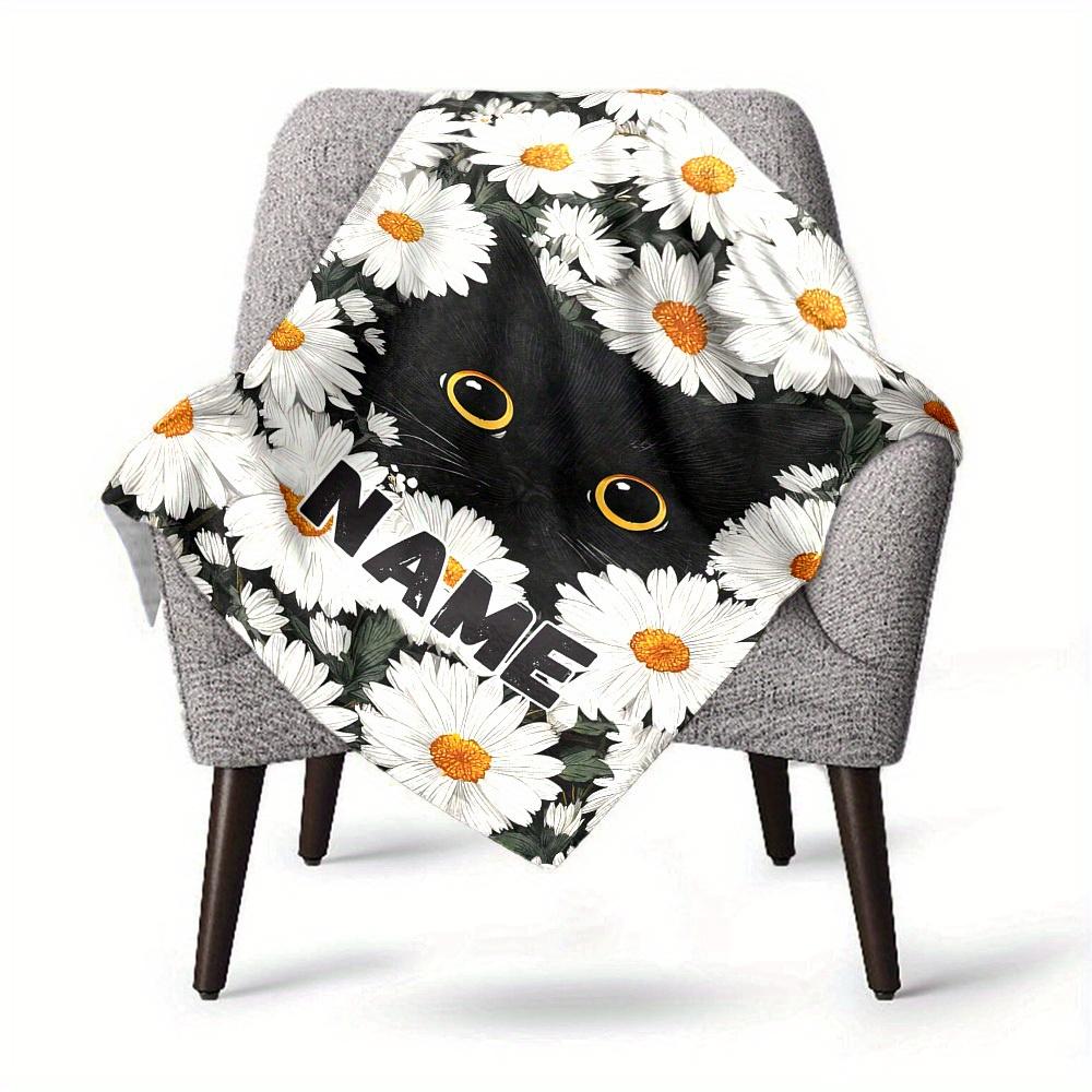 Home Customize Your Name Blankets Cute Girl With Cat On Branch Comfortable Soft Lightweight Allseason Multipurpose Blanket For Picnic Sofa Office Bed
