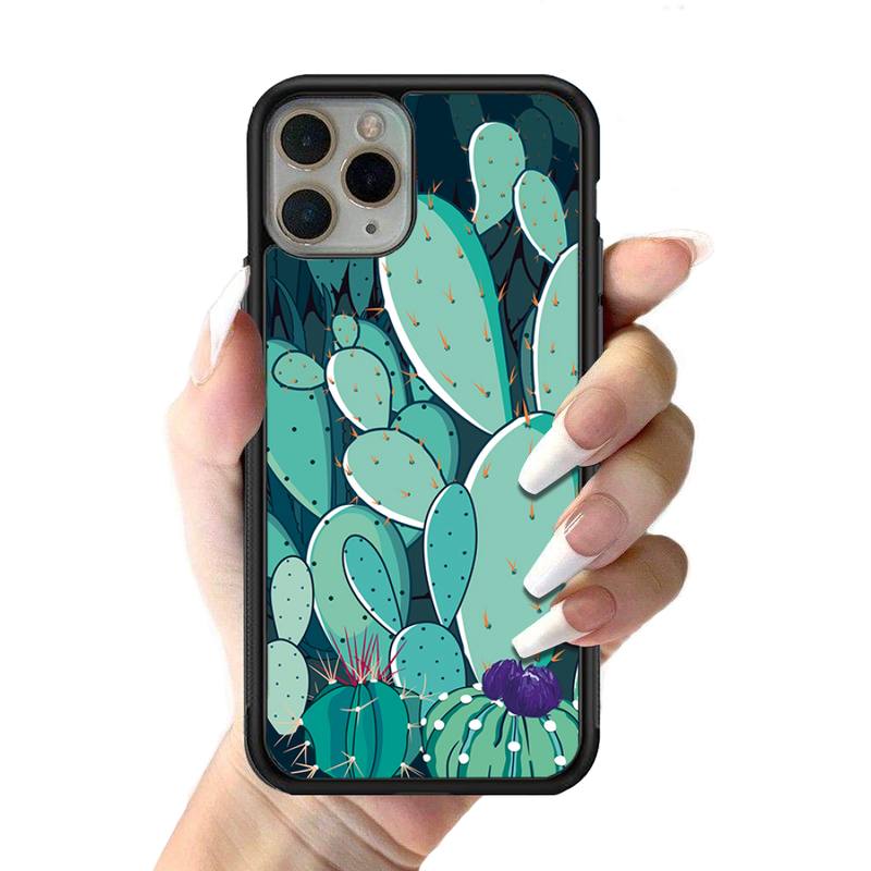 YNDFCNB Plant Cactus Phone Case Silicone PC+TPU Case for iPhone 11 12 13 Pro Max 8 7 6 Plus X SE XR Hard Fundas