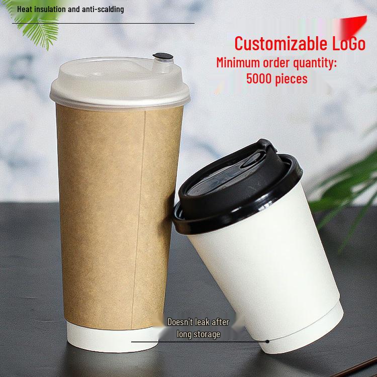 330ml Kraft Double Layer Insulated Coffee Cup with Lid - Anti-Scald Takeaway