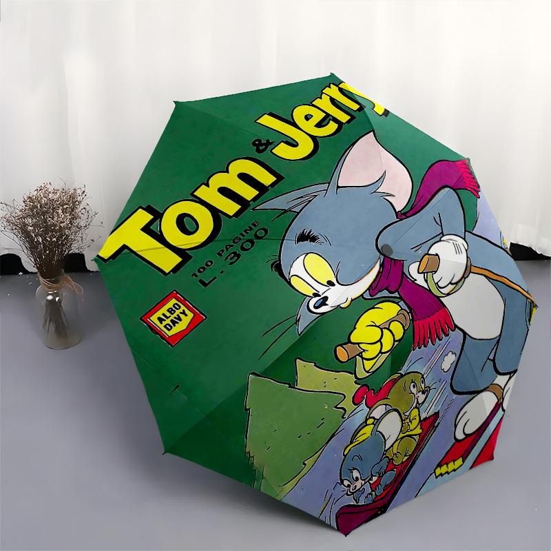 1pc Tom & Jerry Automatic Folding Umbrella - Compact 8-Rib Design, Durable Plastic & Iron1165L