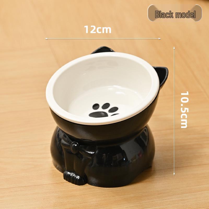 Ceramic Cat Food & Water Bowl with Slanted Mouth and Elevated Design