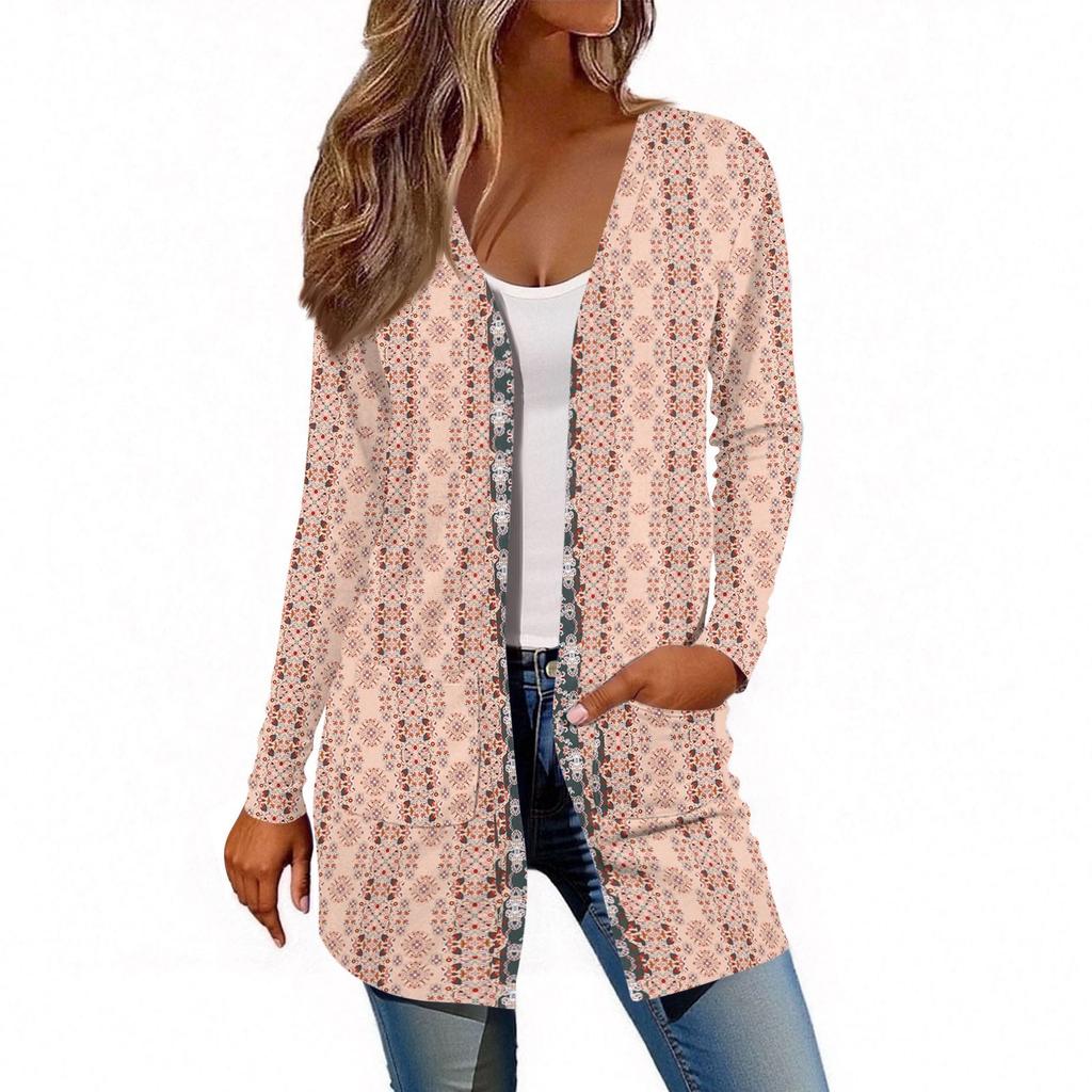 Damen Langarm Strickjacke Lässige Jacke mit Taschen Oberteil