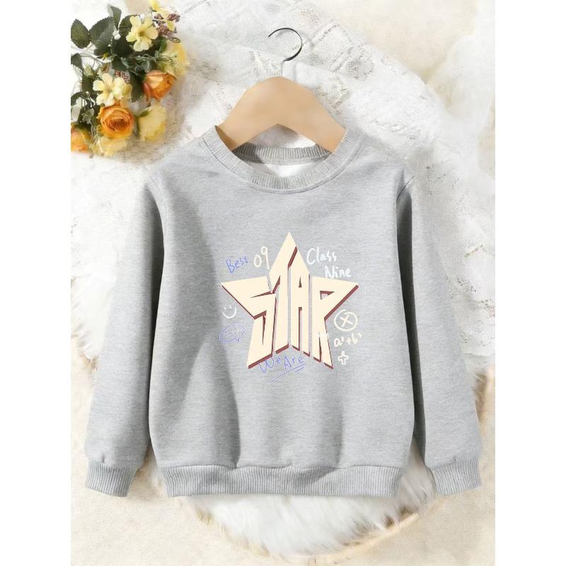Unisex Kids Crewneck Sweatshirt, Graffiti Star Best Of Class Nine Print Pullover, Boys Girls School Casual Sweatshirt For Kids Over 4 Years Old