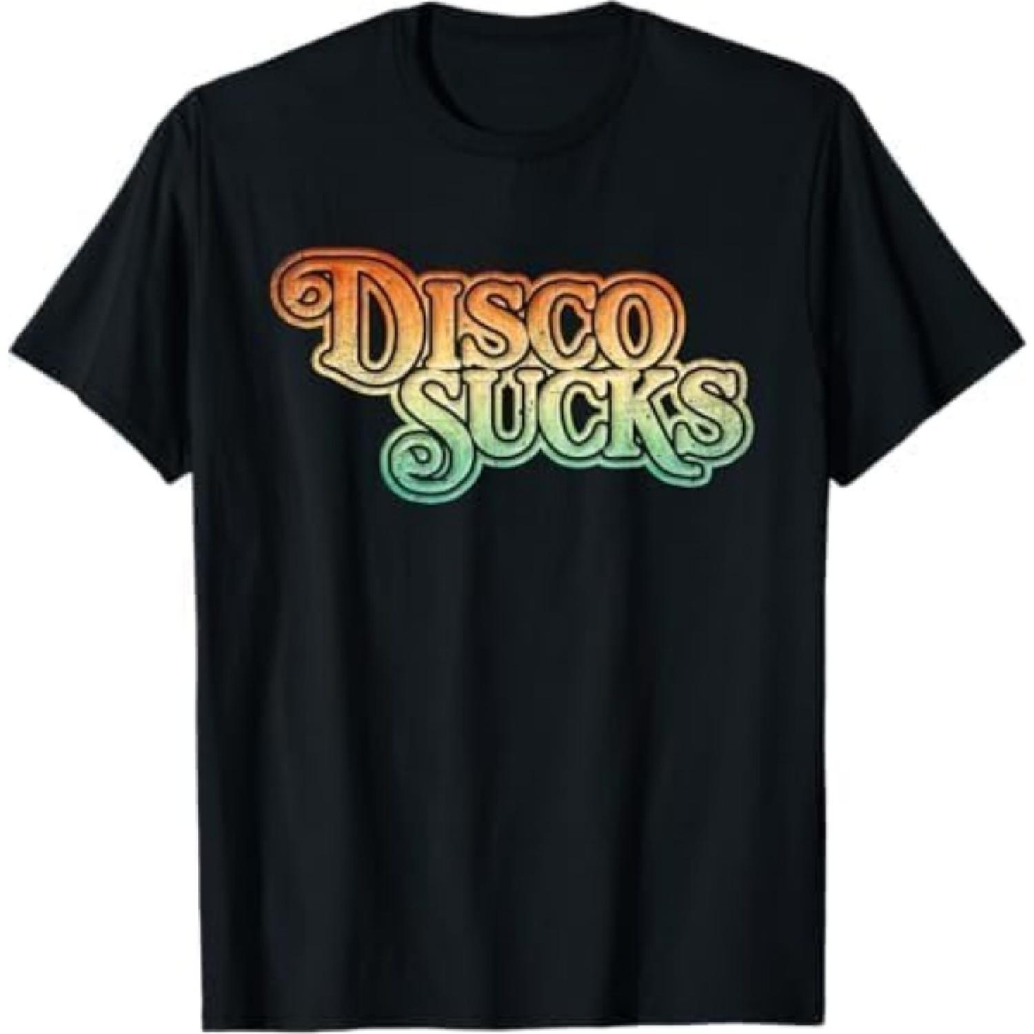 Disco Sucks 1970s Retro Vintage Distressed Funny T Shirt T-Shirt PNCAAPT Black S чёрный