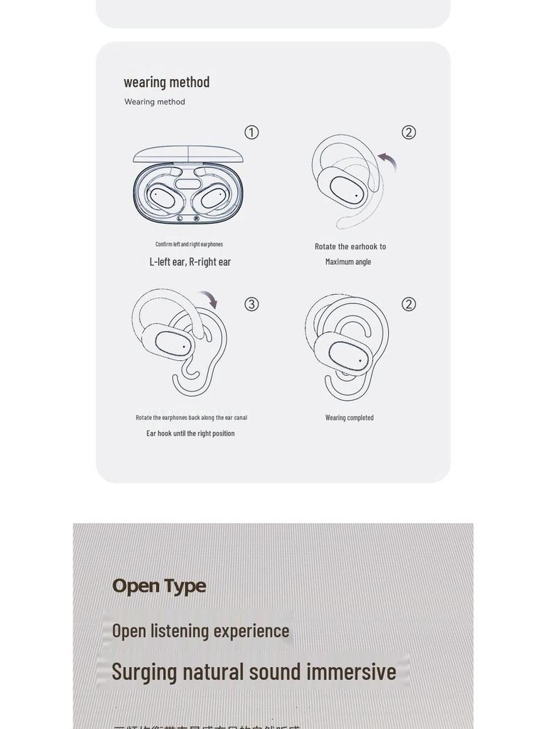New Open-Ear Hook Wireless Bluetooth Earbuds - Long Battery Life, High-Quality Sound, Sports, Calls