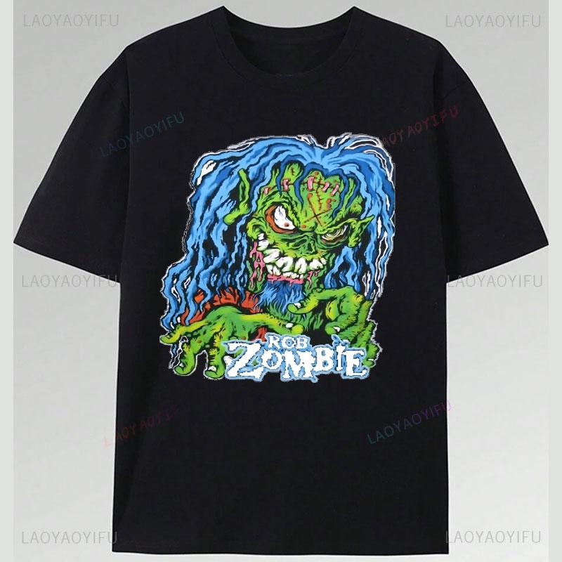 Speler Rob Zombie Polyester Shirt Horror Stijl USA Concert Tour Punk Grafische T-shirts Rock Band T-shirt Schedel Pentagram Ontwerp