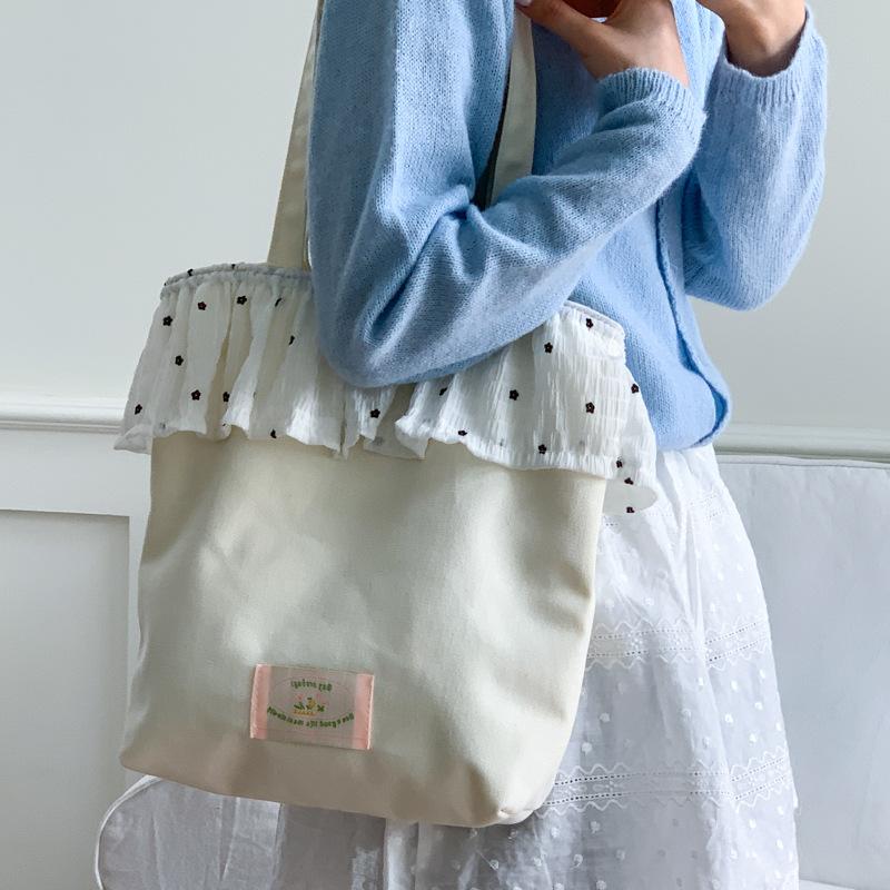 

Милая кружевная сумка-тоут свежая и универсальная ультралегкая парусиновая сумка летняя новая сумка через плечо женская 28*9*31 белый