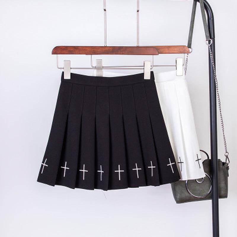 Scione High Waist Mini Black Skirts Gothic Streetwear Women Casual College Lolita Harajuku Skirts