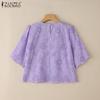 ZANZEA Women Casual Round Neck Short Sleeve Lace Embroidery Summer Blouse