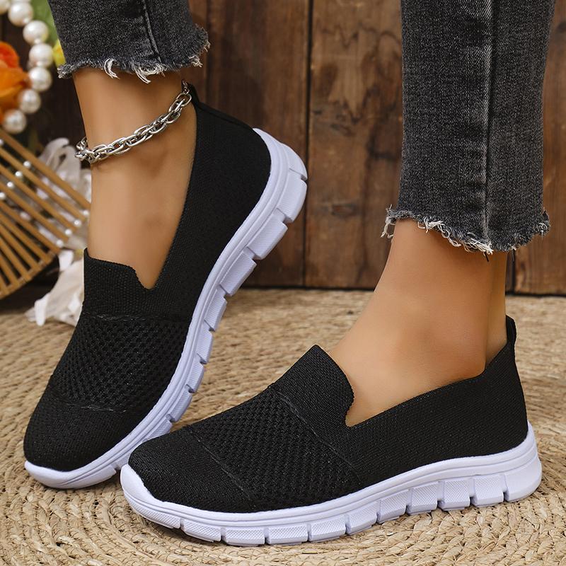 

Модные женские кроссовки Летние сетчатые дышащие кроссовки Женские легкие слипоны на плоской платформе Повседневные лоферы Противоскользящая обувь для ходьбы для женщин 36 чёрный
