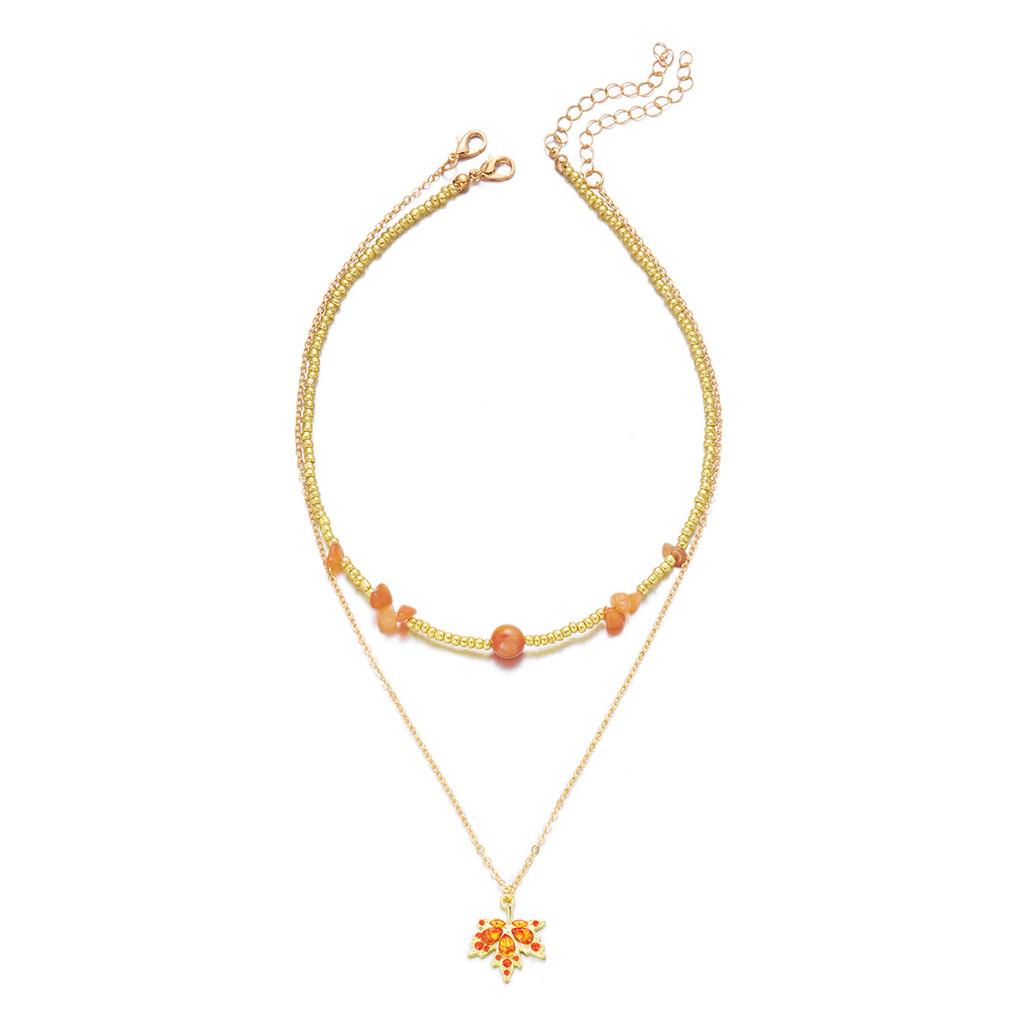 

Alloy Maple Leaf Necklace With Crystals And Layered Chain For Womens Retro Jewelry