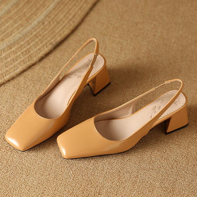 Square Toe Design Patent Leather Women Shoes Chunky Heels Summer Women's Pumps Slingbacks Candy Colors Sandals for Women WSH5310