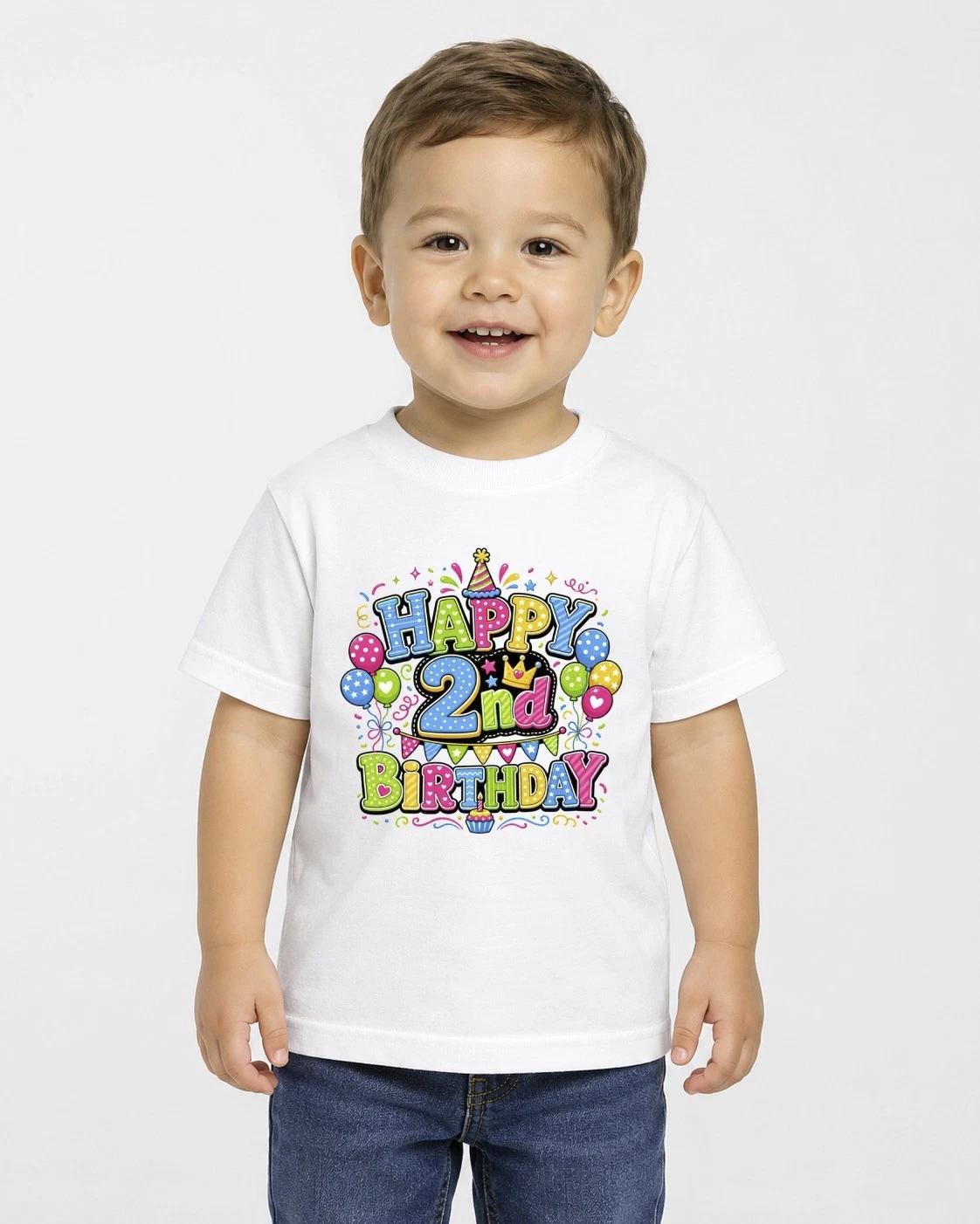 Boys 2nd Birthday Children s Children s Children s T Children s T-shirt Happy 2nd Birthday Tee Age 2 Party Gift Cute Tops 100