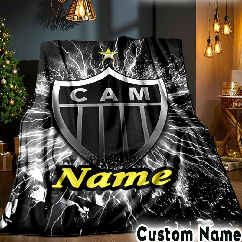 Custom Name Atletico Football Emblem Throws Blanket Flannel Blankets for Couch Bed Gifts for Men Women Picnic Blanket Christmas Fan Gifts