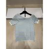 High-Quality Off-Shoulder Striped Knit Short-Sleeve Casual Top - 2026 Summer Collection