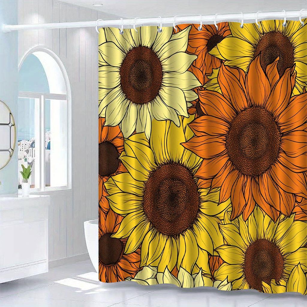 Sunflower Burst Shower Curtain: Embrace The Vibrant Floral Design, Soft Fabric, And Sunny Vibes For Your Bright Bathroom