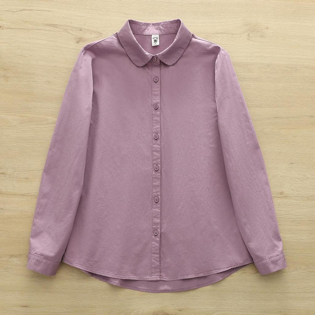 Spring Autumn Pure Cotton Women's Doll Collar Long Sleeve Shirt