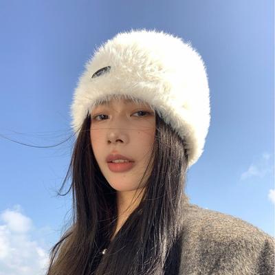 Autumn and Winter New Atmosphere Plush Thickened Warm Hooded Face Showing Small Pullover Cold Hat Women's Pullover Hat