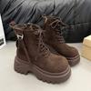 Side zipper short boots 2025 autumn new retro locomotive boots small thick sole heightening lace-up Martin boots women