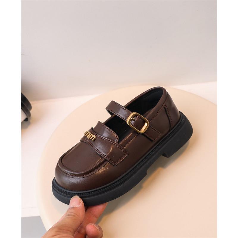 Black Girls Soft Sole Princess Leather Shoes Korean Style Children Casual Loafers