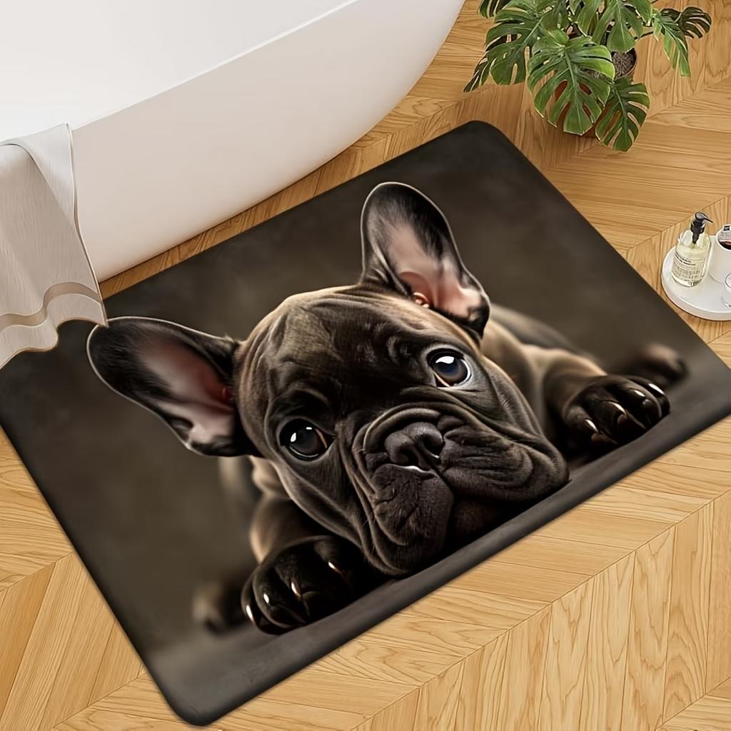 French Bulldog Puppy Print Doormat, Suitable for Bedroom, Kitchen, Dining Room, Bathroom, Slip-Resistant and Machine Washable