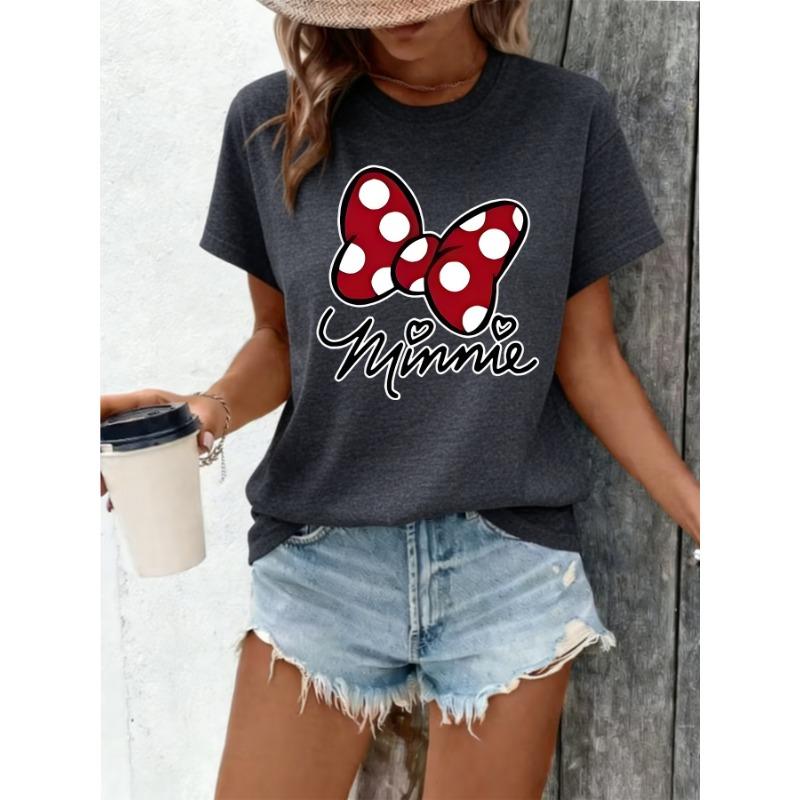 Minnie style red polka dot bow and handwritten Minnie pattern summer new women's T-shirt short sleeves