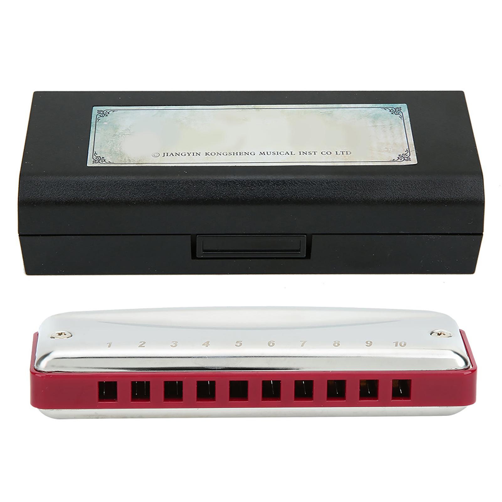 Blues Harmonica 10 Holes Mouthorgan G Key Stainless Steel ABS Resin Wind Instrument