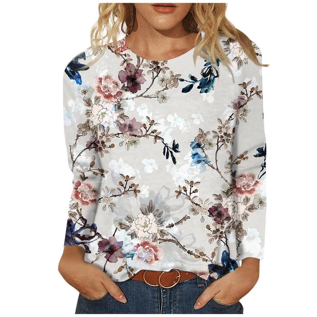 Women's 3D Printed Retro Floral Print T-shirt Fashion Long Sleeve Round Neck Regular Tops Holiday Weekend Spring Autumn