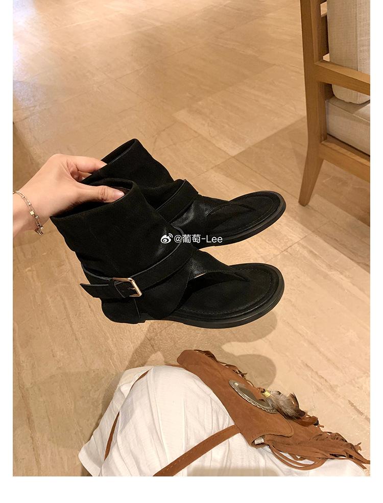 Fashion Toe Cool Boots Cover Boots Summer New Leather Fashion Round Head Personalized Herringbone Sandals