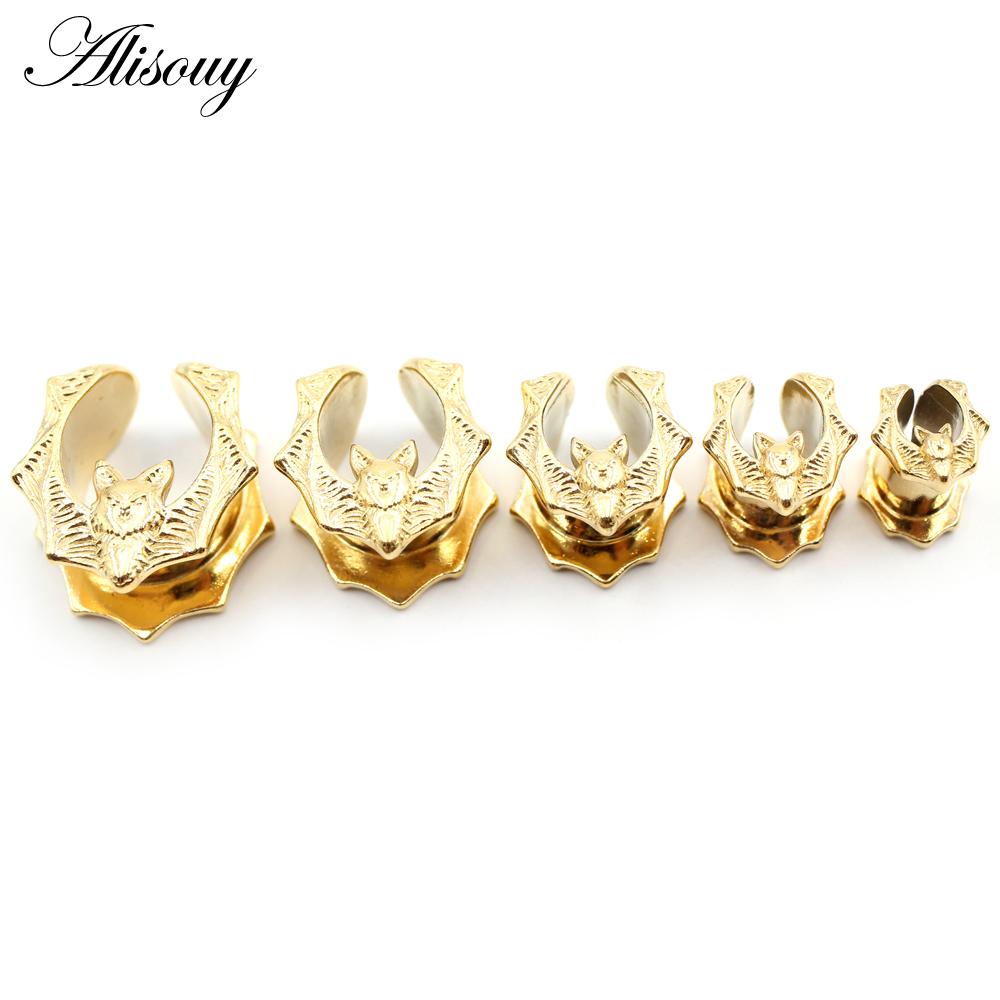 Alisouy 1PC Copper Alloy Casting Animal Bats Saddle Ear Tunnels Plugs Expander Stretcher Gauges Earrings Piercing Body Jewelry