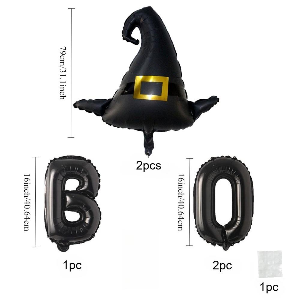 6pcs Witch Hat and Letter BOO Halloween Party Balloon Set(5 Balloons + 1 Glue Dot Sheet)Halloween Theme Party Decorations