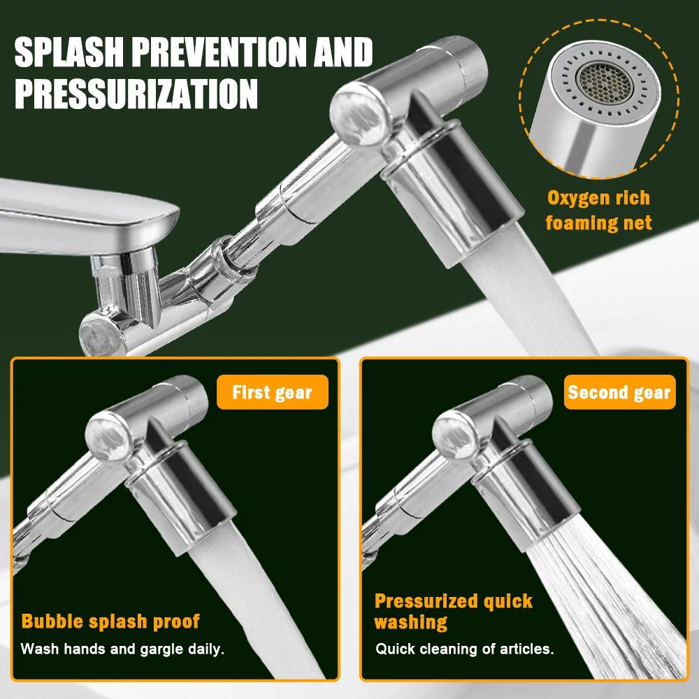 Metal 1440° Rotattion Kitchen Faucet Extender 2 Modes Universal Tap Bubbler Nozzle Sprayer Bathroom Tap Kitchen Faucet Extension