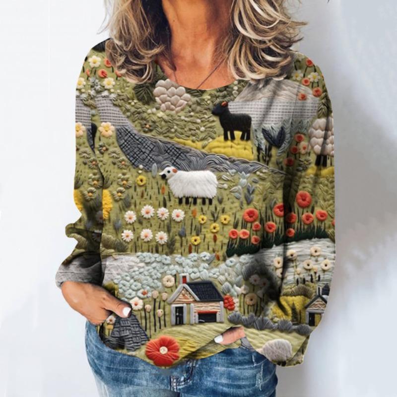 

3D-печатная женская футболка с рисунком на Рождество и Хэллоуин, круглый вырез, длинные рукава, весна/осень, повседневный праздничный топ с милым мультяшным рисунком 2XL