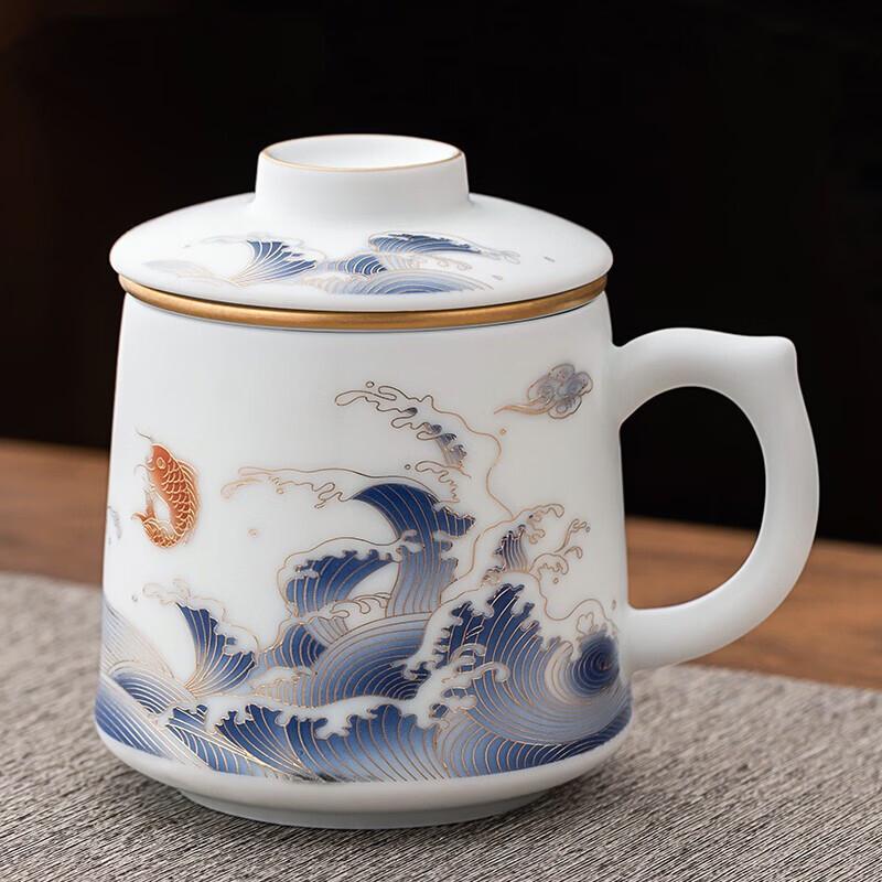 Nanshan Mr. Ceramic Tea Filter Office Mug - Koi Gold Design