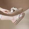 Thick bottom cross one-word drag women's summer new fashion comfortable casual pearl with skirt sandals
