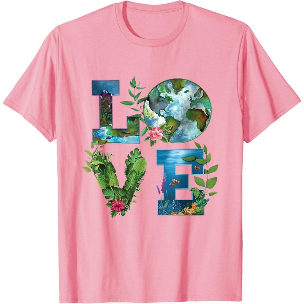 Love Earth Themed Graphic Tee Sustainable Planet Print Casual Cotton T-Shirt Unisex