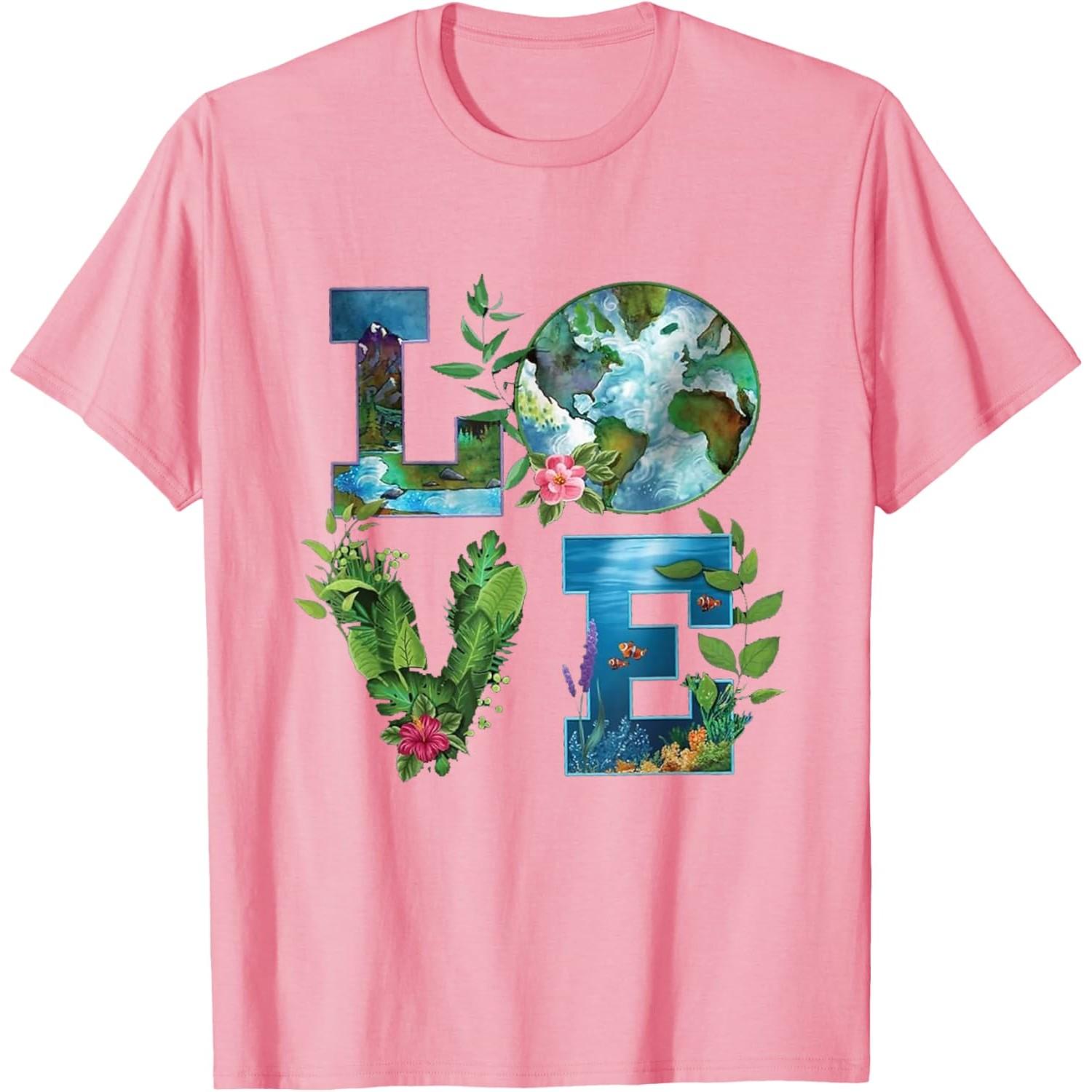

Love Earth Themed Graphic Tee Sustainable Planet Print Casual Cotton T-Shirt Unisex S