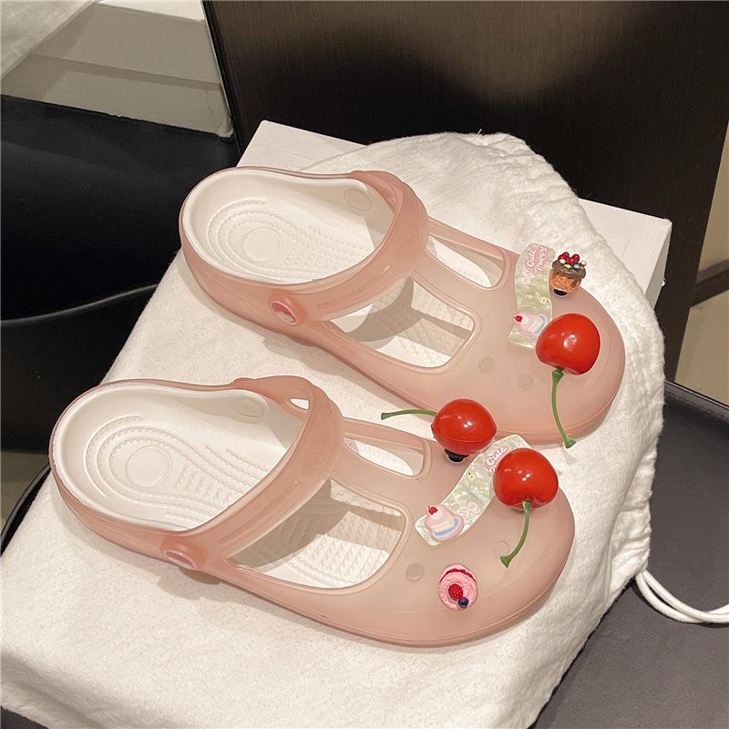 

Hole shoes women wear semi-drag summer transparent jelly bag head sandals pregnant women nurse soft sole Mary Jane wear sandals 35