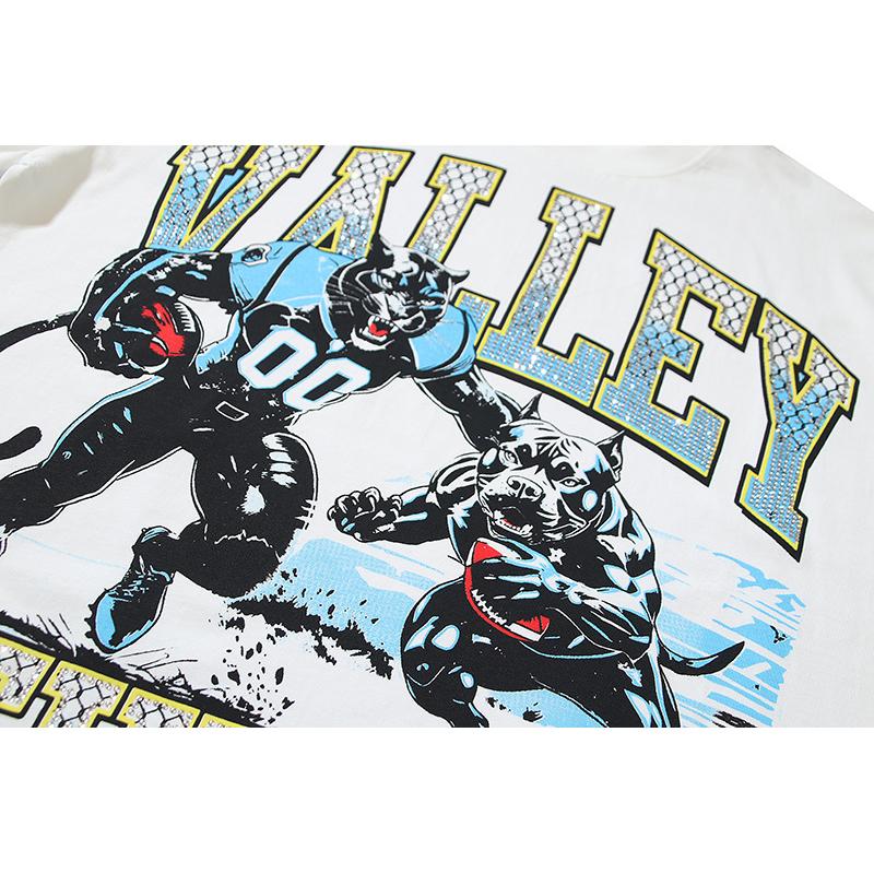 Camiseta Oversize de Verano para Hombre 2026, Estampado de Pantera Rugby Fútbol Hip Hop Street Manga Corta con Letra de Pedrería